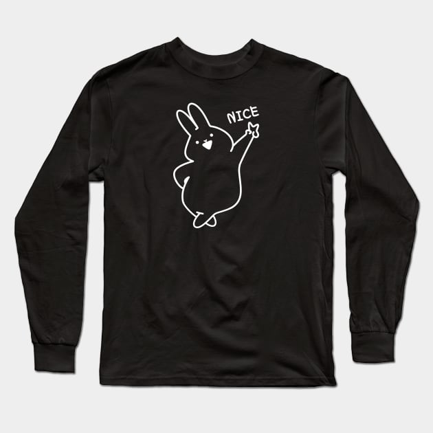 Cute Bunny with Peace Fingers White | Cute Gift Ideas | Handmade Illustrations by Atelier Serakara Long Sleeve T-Shirt by Atelier Serakara